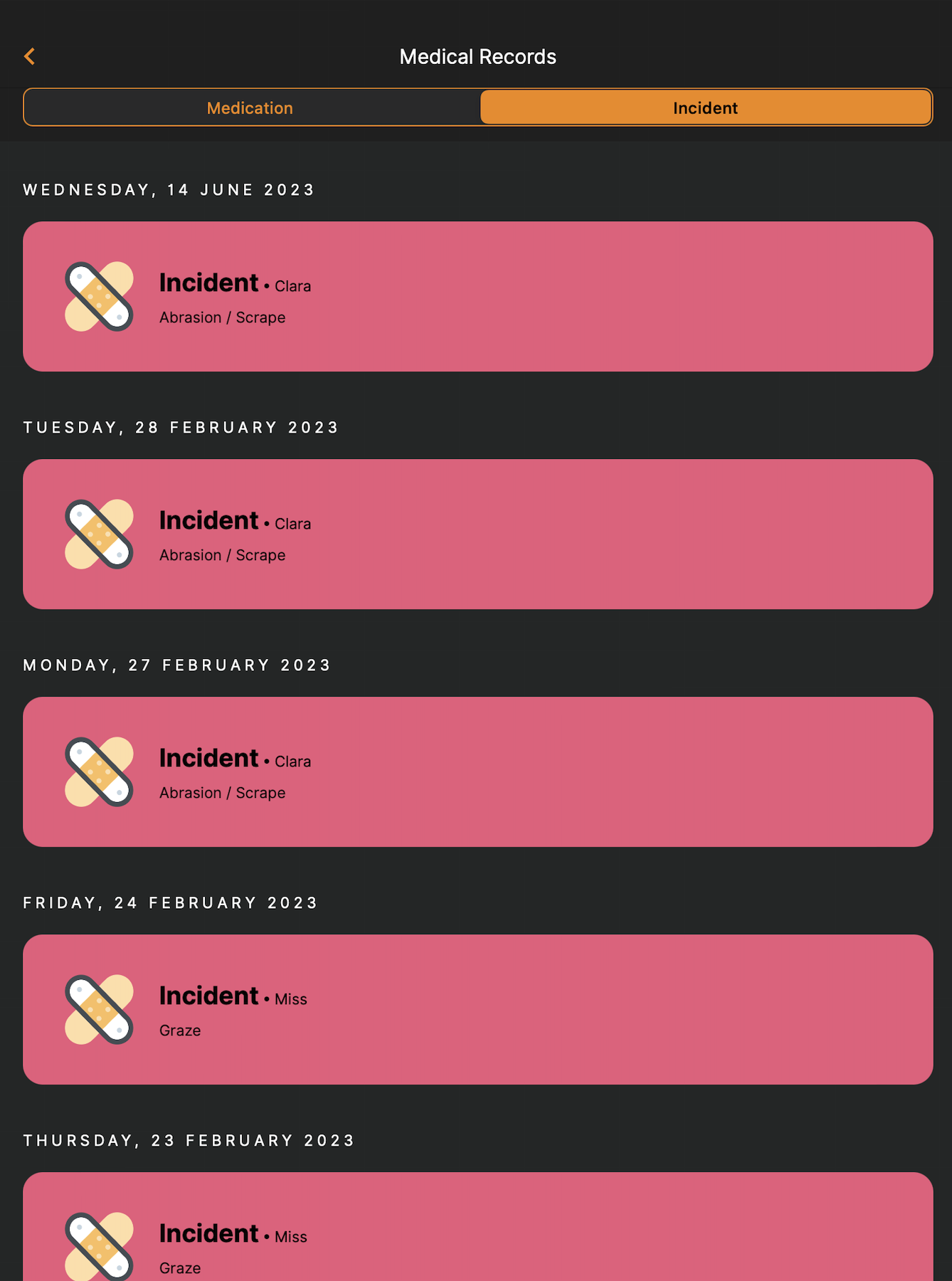 Home App Medication and Incident Records
