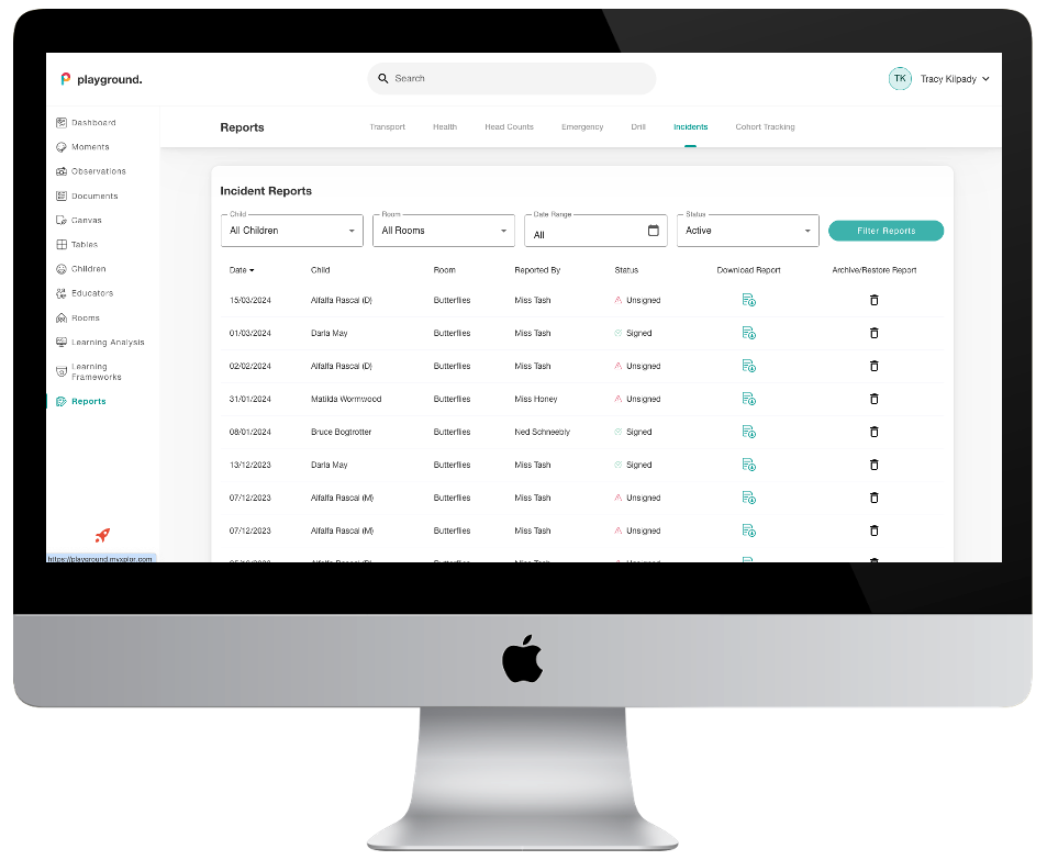 Playground Web: Reports